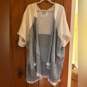 LOFT Gray and White Knit Poncho